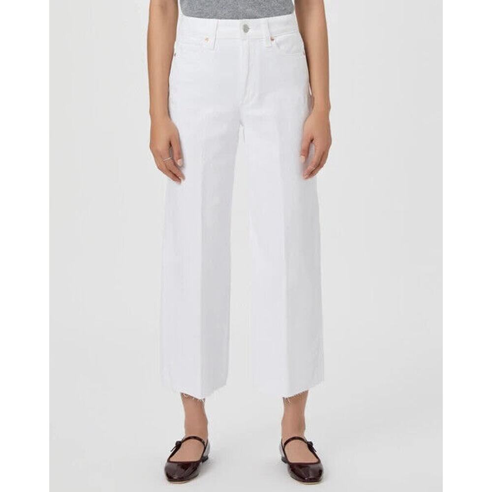 Paige Anessa White Wide Leg Raw Hem Ankle Jeans Petite 32 8525208-4520